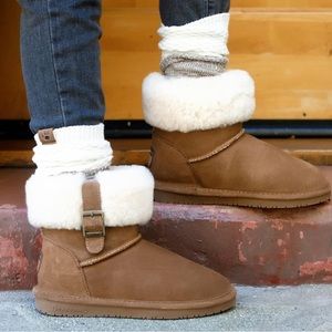 BearPaw Abbey Suede Sheepskin Lining Boots Sz 10